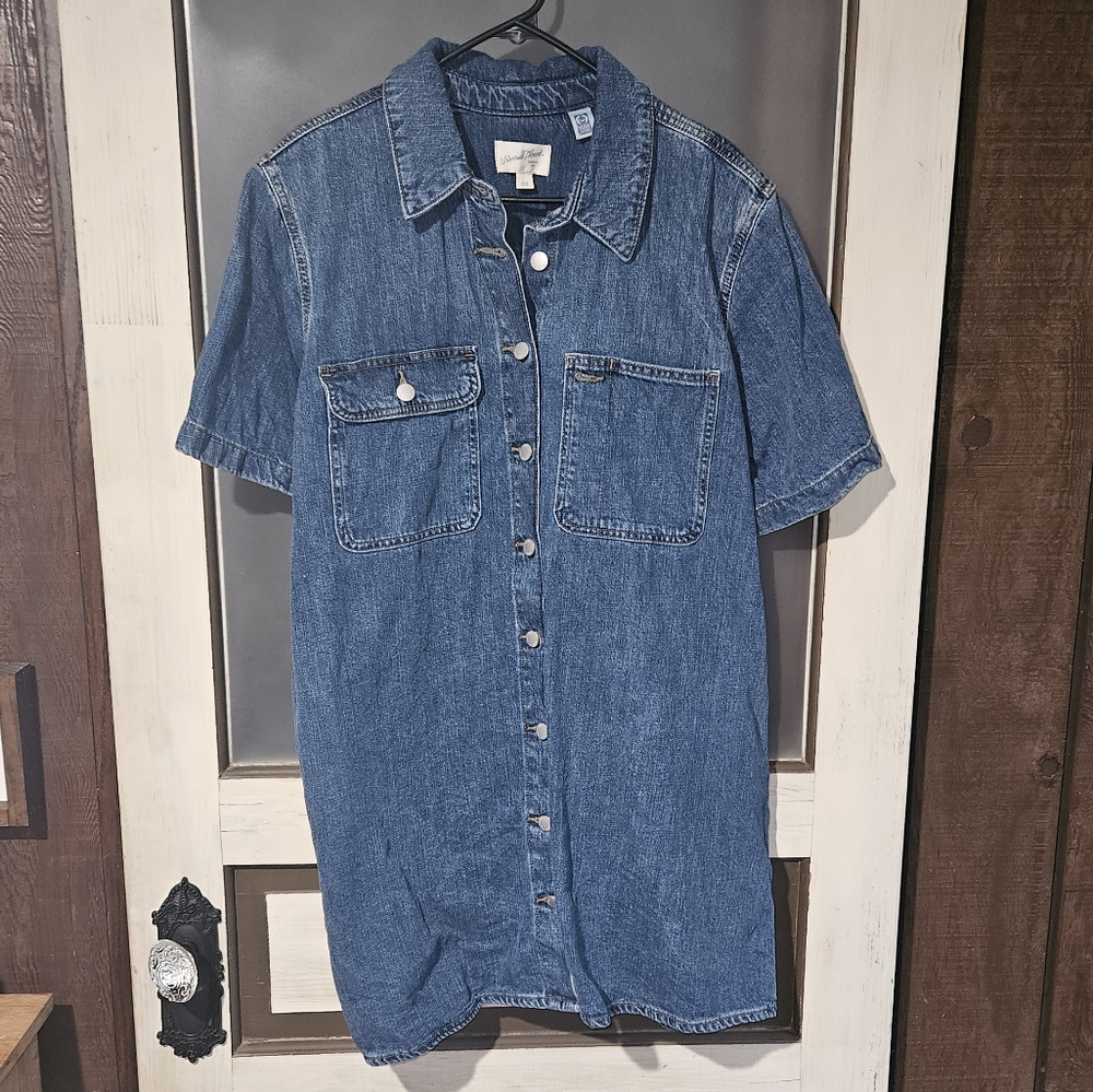Universal Thread Blue Denim Button-Down Shirt Dre… - image 1
